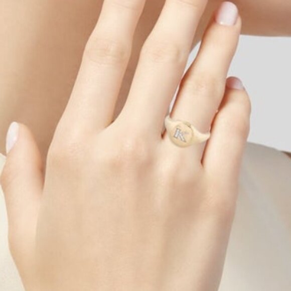DAVID YURMAN 18K 750 YELLOW GOLD  DIAMOND 'K' INITIAL PINKY RING - Picture 8 of 8